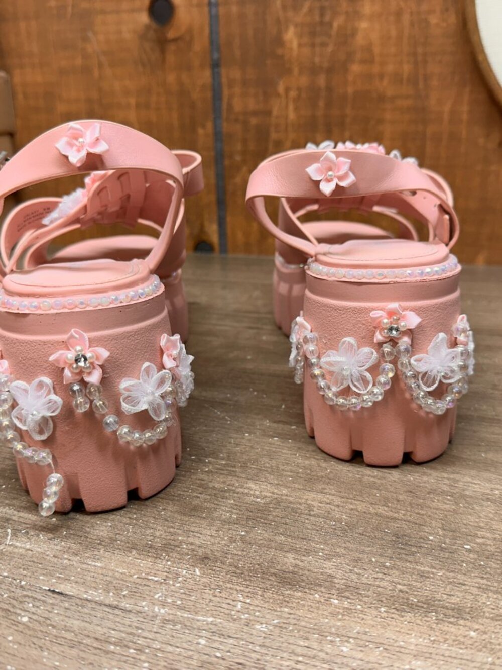 Madden Girl Women's Galaxy Heeled Sandal Size 8 Platform Pink Flowers Y2K 90s - Picture 9 of 12
